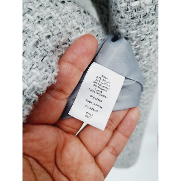 Talbot's Cotton Blend Tweed Coat Women's 10 Grey Metallic White Tweed Mid Length - Picture 8 of 9
